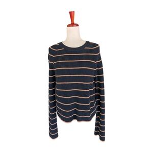 La Ligne Black Cotton Cashmere Striped Crew Neck Long Sleeve‎ Sweater Size XS